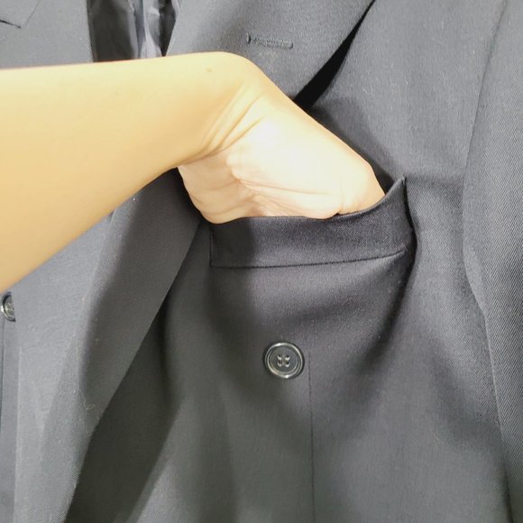 Vintage Navy Pure Wool Academia Business Double Breasted Pocket Made In Canada - Picture 6 of 13